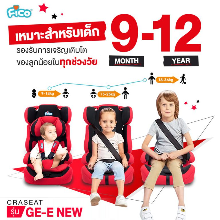 Fico Car Seat รุ่น GE-E NEW คาร์ซีทสำหรับเด็ก 9 เดือน -12 ปี ถอดเป็นบูตเตอร์ซีทได้